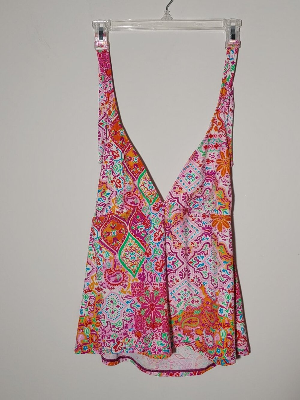 Chaps Paisley Print Halter V-Neck Tankini Size 16 Pink